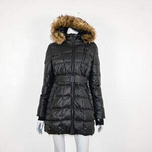 WYTHE New York Women's Down Puffer Jacket Faux fur hooded trim Large